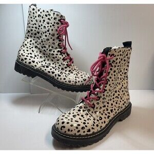 Betsey Johnson Elite Combat Rain Boots In Black White Leopard Sz 7 1/2